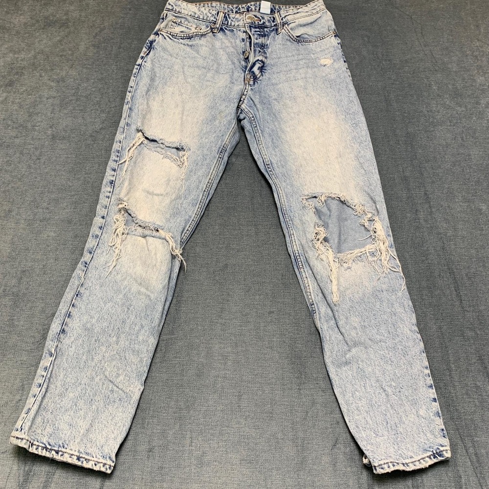 Vintage H&M &Denim Boyfriend Jeans Womens 4 30x31 Blue Distressed High Waist 90s